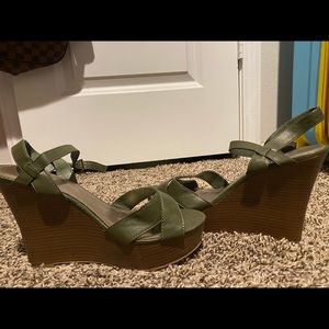 Wedges sandles. Forest green color